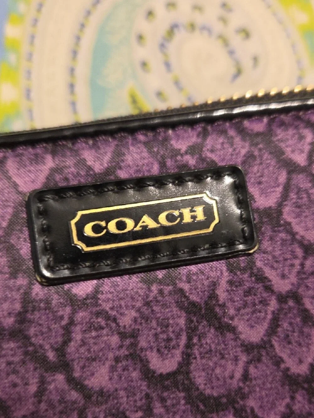 Coach Purple Satiny Textured Print Animal Print Snake Pattern Zip-Around Wallet